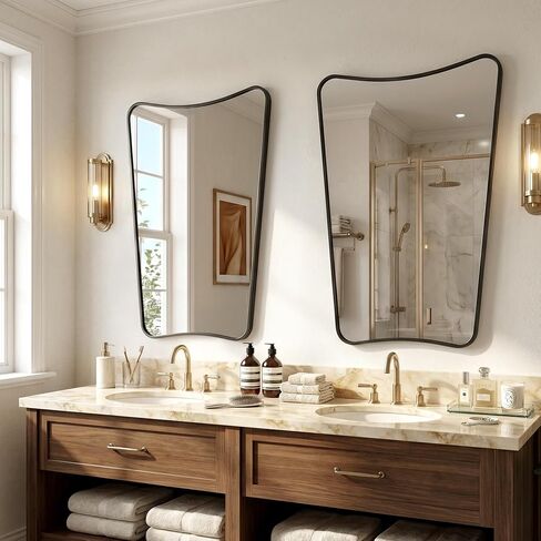 Dorlicecass Bathroom Mirror- Irregular Wall Mirror Espejos Decorative 22"x30" Black Aviation Aluminum Alloy Frame for Bathroom, Bedroom, Living Room, Cloakroom, Entryway in Saudi Arabia