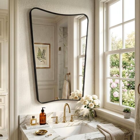Dorlicecass Bathroom Mirror- Irregular Wall Mirror Espejos Decorative 22"x30" Black Aviation Aluminum Alloy Frame for Bathroom, Bedroom, Living Room, Cloakroom, Entryway in Saudi Arabia