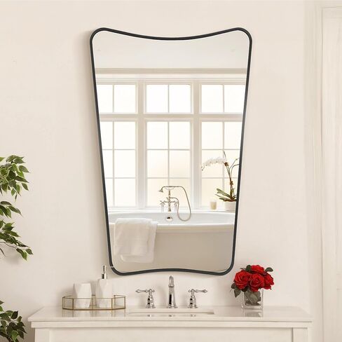 Dorlicecass Bathroom Mirror- Irregular Wall Mirror Espejos Decorative 22"x30" Black Aviation Aluminum Alloy Frame for Bathroom, Bedroom, Living Room, Cloakroom, Entryway in Saudi Arabia