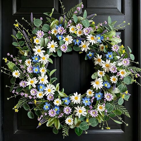 22 Inches Spring Wreaths for Front Door Blue Spring Door Wreath Summer Floral Wreath with Wildflower Lanvender for Wall Porch Indoors Outdoor Window Home Farmhouse Decorations in Saudi Arabia