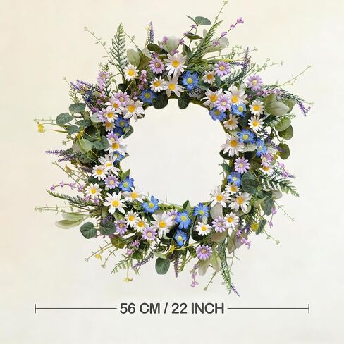 22 Inches Spring Wreaths for Front Door Blue Spring Door Wreath Summer Floral Wreath with Wildflower Lanvender for Wall Porch Indoors Outdoor Window Home Farmhouse Decorations in Saudi Arabia