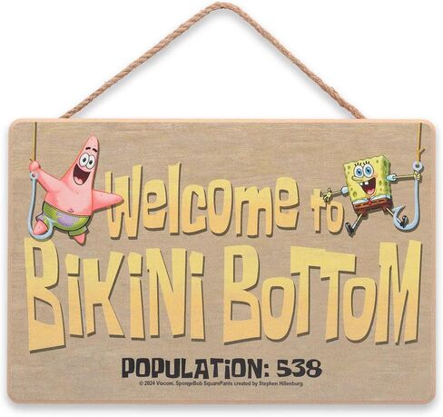 مرحبًا بكم في ديكور الحائط الخشبي المعلق من Nickelodeon SpongeBob SquarePants - علامة سفلية بيكيني ممتعة للمنزل in Kuwait