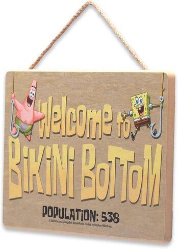 مرحبًا بكم في ديكور الحائط الخشبي المعلق من Nickelodeon SpongeBob SquarePants - علامة سفلية بيكيني ممتعة للمنزل in Kuwait