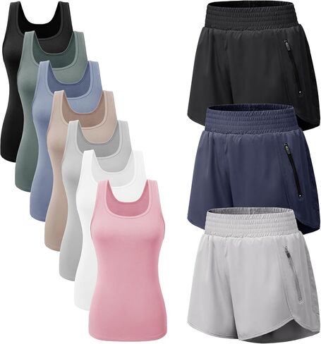 TVKSOM 3 Pack Women's Athletic Shorts and 7 Pack Tank Tops in Saudi Arabia
