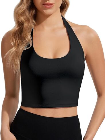 Womens Halter Tops Workout Tank Tops with Built in Bra Scoop Neck Backless Yoga Crop Going Out Top in Saudi Arabia