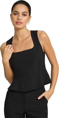 EXPRESS Women's Square Neck Tailored Peplum Tank - Black in Saudi Arabia