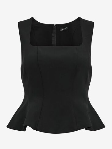 EXPRESS Women's Square Neck Tailored Peplum Tank - Black in Saudi Arabia