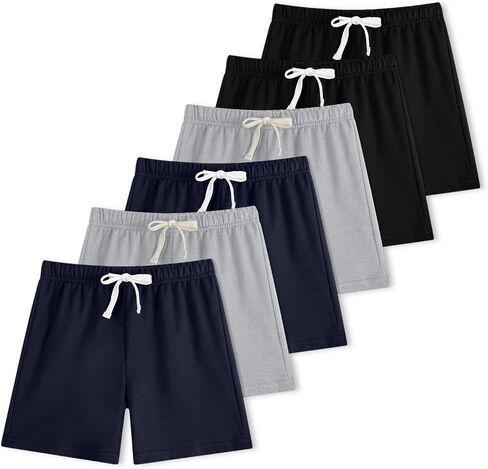 6-Pack Boy Shorts French Terry Cotton Athletic Shorts Kids Summer Clothes Elastic Waist with Drawstring 2T-12Y in Saudi Arabia