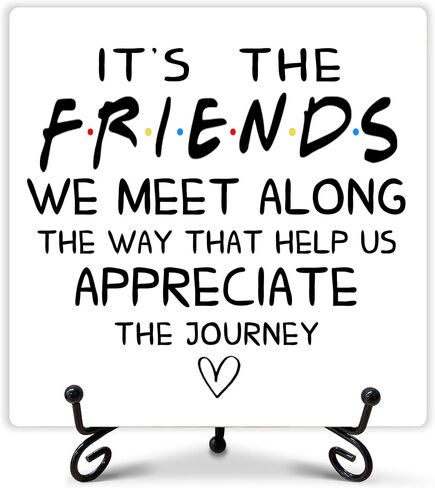 Friendship Decor, It's The Friends We Meet Along The Way Wooden Sign, Small Friendship Gift, Birthday Friend Gifts for Women Men Friends Colleagues, Office Desk Cubicle Accessories 5" x 5"-148 in Saudi Arabia