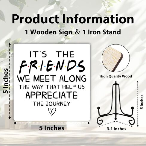 Friendship Decor, It's The Friends We Meet Along The Way Wooden Sign, Small Friendship Gift, Birthday Friend Gifts for Women Men Friends Colleagues, Office Desk Cubicle Accessories 5" x 5"-148 in Saudi Arabia