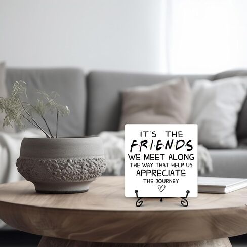 Friendship Decor, It's The Friends We Meet Along The Way Wooden Sign, Small Friendship Gift, Birthday Friend Gifts for Women Men Friends Colleagues, Office Desk Cubicle Accessories 5" x 5"-148 in Saudi Arabia