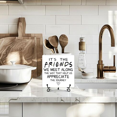 Friendship Decor, It's The Friends We Meet Along The Way Wooden Sign, Small Friendship Gift, Birthday Friend Gifts for Women Men Friends Colleagues, Office Desk Cubicle Accessories 5" x 5"-148 in Saudi Arabia
