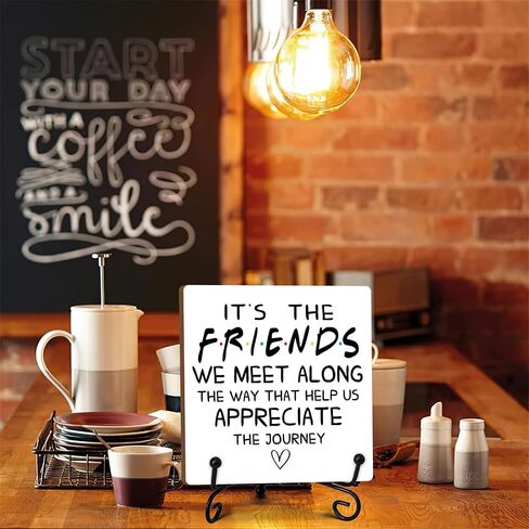 Friendship Decor, It's The Friends We Meet Along The Way Wooden Sign, Small Friendship Gift, Birthday Friend Gifts for Women Men Friends Colleagues, Office Desk Cubicle Accessories 5" x 5"-148 in Saudi Arabia