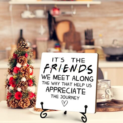 Friendship Decor, It's The Friends We Meet Along The Way Wooden Sign, Small Friendship Gift, Birthday Friend Gifts for Women Men Friends Colleagues, Office Desk Cubicle Accessories 5" x 5"-148 in Saudi Arabia