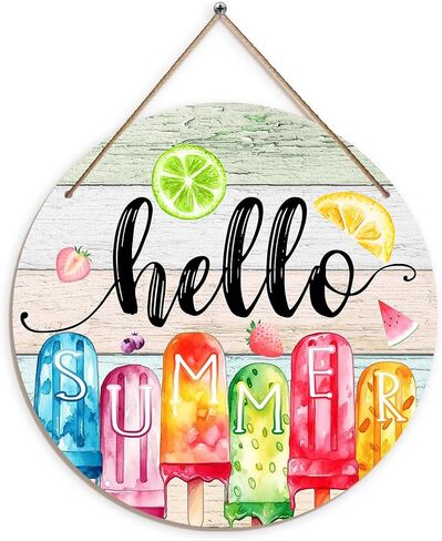 Hello Summer Door Sign, Decorations for Home Front Door Decor, Rustic Wooden Welcome Sign Hanging Plaque, Summer Porch Outdoor Wall Decor for House, Garden, Office, Classroom in Saudi Arabia