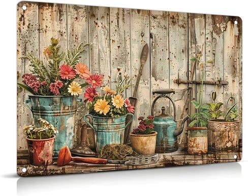 Vintage Flower Garden Metal Sign Rustic Farmhouse Daisy Floral Wildflowers Tin Signs Still Life Gardening Aluminum Wall art for Home Garden Patio Farm Yard Bar Bathroom Decor 8x12 Inch in Saudi Arabia
