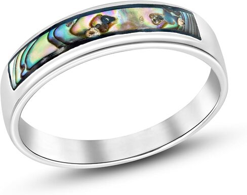 AeraVida Rectangular Signet Abalone Shell Inlay .925 Sterling Silver Ring in Kuwait