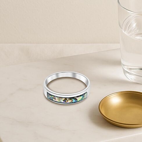 AeraVida Rectangular Signet Abalone Shell Inlay .925 Sterling Silver Ring in Kuwait