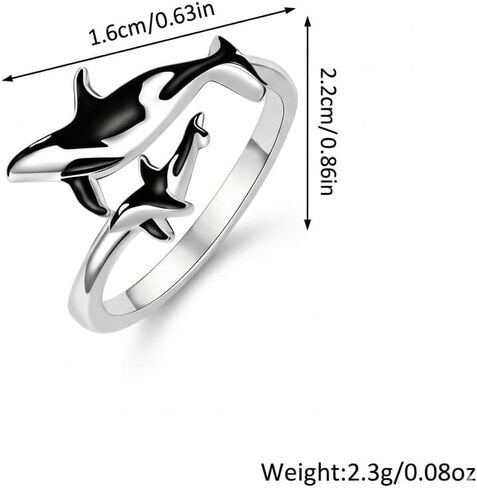 SUPAC Stainless Steel Orca Whale Ring, Adjustable Size, Black and Silver - Shamu Gift in Saudi Arabia