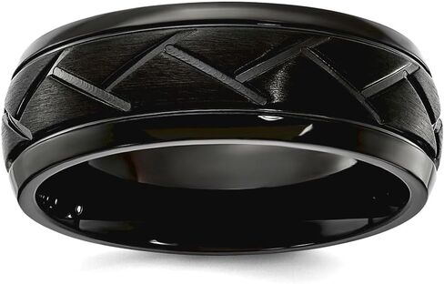 Stainless Steel Black Ip Plated Brushed Center 8.00mm Band Ring for Women and Men in Kuwait