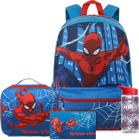 Get Trend Marvel Spider-Man Boys Backpack Set 4 Pc with Insulated Lunch Bag, Pencil Case & BPA Free Water Bottle for School, Gifts for Boys (Blue/Multi Spiderman) in Saudi Arabia