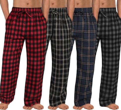 4 Pack Mens Pajama Pants Cotton Woven Plaid Pj Bottoms Lightweight Lounge Sleep Sleepwear with Pockets & Drawstring in Saudi Arabia