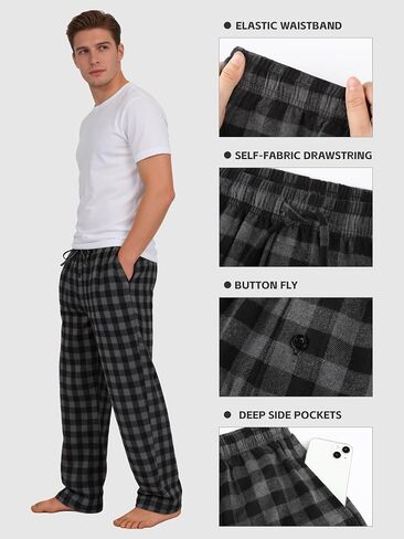 4 Pack Mens Pajama Pants Cotton Woven Plaid Pj Bottoms Lightweight Lounge Sleep Sleepwear with Pockets & Drawstring in Saudi Arabia