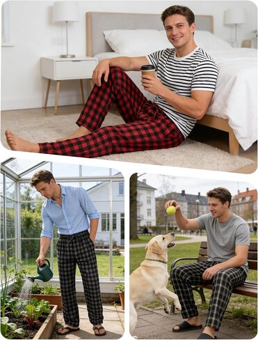 4 Pack Mens Pajama Pants Cotton Woven Plaid Pj Bottoms Lightweight Lounge Sleep Sleepwear with Pockets & Drawstring in Saudi Arabia