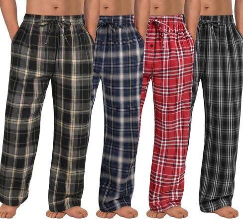 4 Pack Mens Pajama Pants Cotton Woven Plaid Pj Bottoms Lightweight Lounge Sleep Sleepwear with Pockets & Drawstring in Saudi Arabia