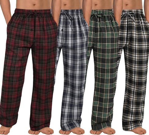 4 Pack Mens Pajama Pants Cotton Woven Plaid Pj Bottoms Lightweight Lounge Sleep Sleepwear with Pockets & Drawstring in Saudi Arabia