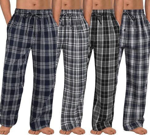 4 Pack Mens Pajama Pants Cotton Woven Plaid Pj Bottoms Lightweight Lounge Sleep Sleepwear with Pockets & Drawstring in Saudi Arabia