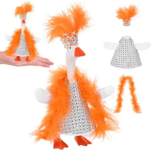 JcHrmers Showgirl Desk Goose Outfit 7 inch Mini Goose Costume Accessories with Crown Feather Boa Diamond Skirt for Magnetic Desk Goose Statue Deco in Saudi Arabia