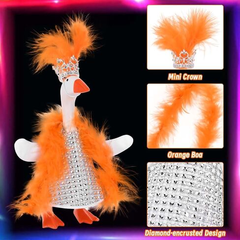 JcHrmers Showgirl Desk Goose Outfit 7 inch Mini Goose Costume Accessories with Crown Feather Boa Diamond Skirt for Magnetic Desk Goose Statue Deco in Saudi Arabia