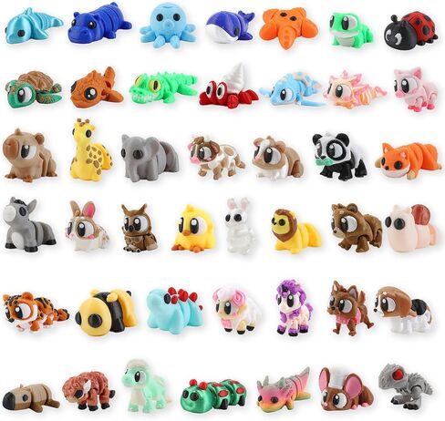 30 Pcs Mini Random 3D Printed Animal Statues Figurines Set Movable Joints Surprise 3D Printed Animals Cute Desk Decor Party Favors for Adults Home Office Desk Decoration Display in Saudi Arabia