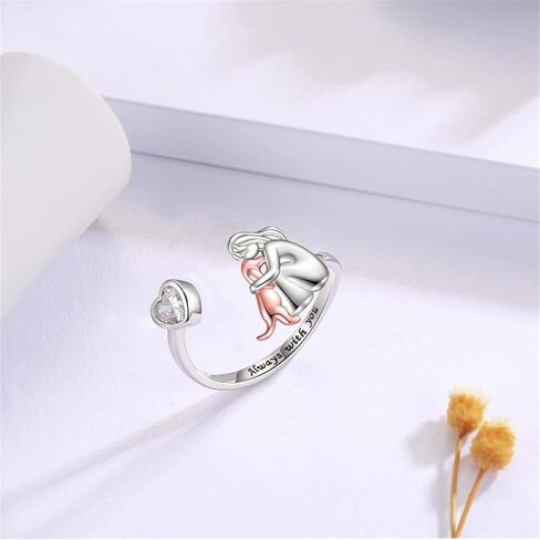Girl with Dog Heart Rings Adjustable Fit Electroplated Craftsmanship for Gift Giving and Personalize Accessories Customizable Heart Shaped Girl-Dog Rings in Saudi Arabia