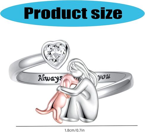 Girl with Dog Heart Rings Adjustable Fit Electroplated Craftsmanship for Gift Giving and Personalize Accessories Customizable Heart Shaped Girl-Dog Rings in Saudi Arabia