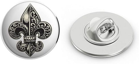 Detailed Ornate Fleur DE LIS Black Cream White Round Metal 0.75" Lapel Pin Hat Shirt Pin Tie Tack Pinback in Saudi Arabia