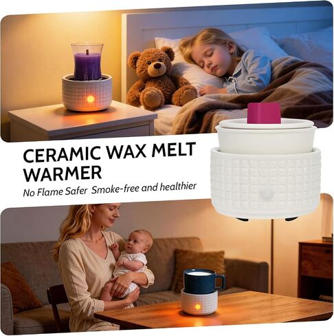 Ceramic Candle Warmer and Wax Melt Warmer with 1 PC Silicone Liner,4-in-1 Electric Warmer for Jar Candle Wax Cube Essential Oil Coffee, Ideal Gift for Home Office Kitchen（Waffle） in Saudi Arabia