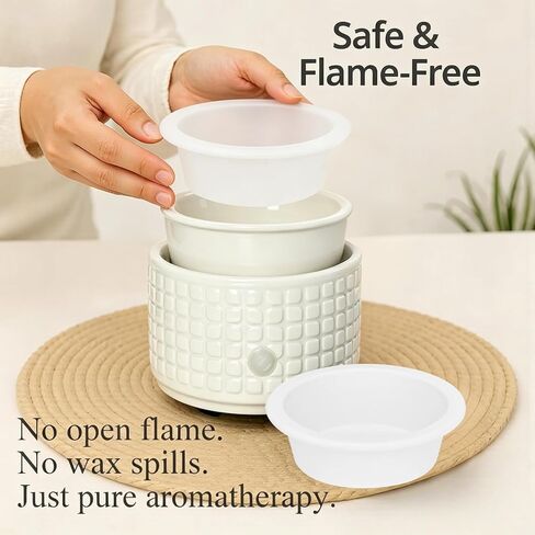 Ceramic Candle Warmer and Wax Melt Warmer with 1 PC Silicone Liner,4-in-1 Electric Warmer for Jar Candle Wax Cube Essential Oil Coffee, Ideal Gift for Home Office Kitchen（Waffle） in Saudi Arabia