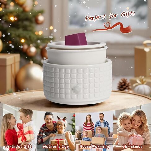 Ceramic Candle Warmer and Wax Melt Warmer with 1 PC Silicone Liner,4-in-1 Electric Warmer for Jar Candle Wax Cube Essential Oil Coffee, Ideal Gift for Home Office Kitchen（Waffle） in Saudi Arabia