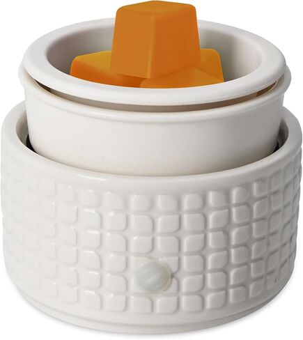 Ceramic Candle Warmer and Wax Melt Warmer with 1 PC Silicone Liner,4-in-1 Electric Warmer for Jar Candle Wax Cube Essential Oil Coffee, Ideal Gift for Home Office Kitchen（Waffle） in Saudi Arabia