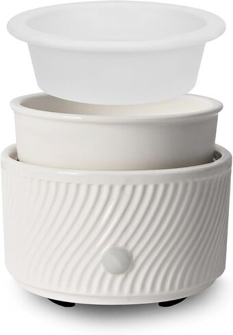 Ceramic Candle Warmer and Wax Melt Warmer with 1 PC Silicone Liner,4-in-1 Electric Warmer for Jar Candle Wax Cube Essential Oil Coffee, Ideal Gift for Home Office Kitchen（Waffle） in Saudi Arabia