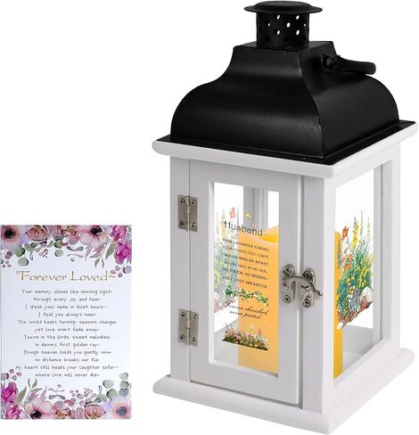Memorial Lantern Sympathy Gift for Loss of Loved One - Bereavement Remembrance Keepsake Funeral Gift, Solar Powered Lantern with Rose Floral Design Poem, Automatic LED Candle Lantern for Family Loss in Saudi Arabia
