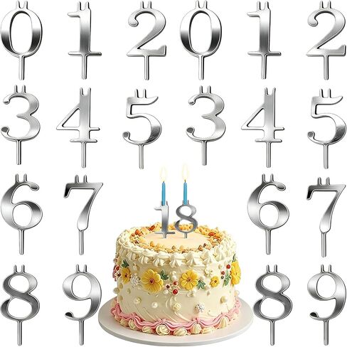 مجموعة حامل شموع عيد الميلاد المكونة من 20 قطعة قابلة لإعادة الاستخدام، حامل شموع معدني قابل للتعديل للكيك، غطاء رقمي للكيك لأعياد الميلاد، الزفاف، ديكورات حفلات الذكرى السنوية، فضي in Kuwait