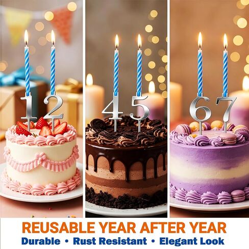 مجموعة حامل شموع عيد الميلاد المكونة من 20 قطعة قابلة لإعادة الاستخدام، حامل شموع معدني قابل للتعديل للكيك، غطاء رقمي للكيك لأعياد الميلاد، الزفاف، ديكورات حفلات الذكرى السنوية، فضي in Kuwait