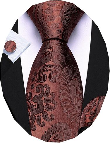 Barry.Wang Paisley Tie Fashion مجموعة أزرار أكمام منديل ربطات العنق للرجال من الحرير المنسوج in Kuwait