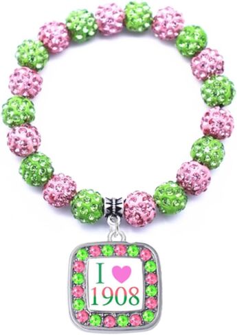 Graduation Sorority Bracelet Pink and Green Bead Bracelet Alpha.K.A Greek Paraphernalia Sorority Jewelry in Kuwait