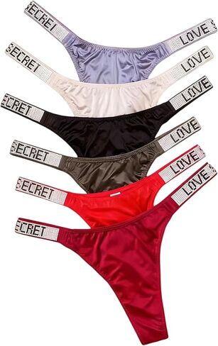 Sexy Thongs for Women,Lingerie with Low Rise and Rhinestones String,G String Stretch Panties Underwear 6 Packs in Kuwait