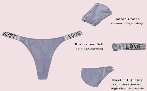 Sexy Thongs for Women,Lingerie with Low Rise and Rhinestones String,G String Stretch Panties Underwear 6 Packs in Kuwait