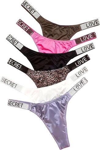 Sexy Thongs for Women,Lingerie with Low Rise and Rhinestones String,G String Stretch Panties Underwear 6 Packs in Saudi Arabia
